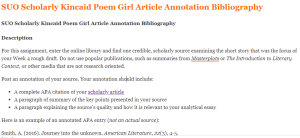 SUO Scholarly Kincaid Poem Girl Article Annotation Bibliography