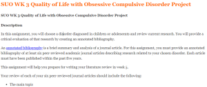 SUO WK 3 Quality of Life with Obsessive Compulsive Disorder Project