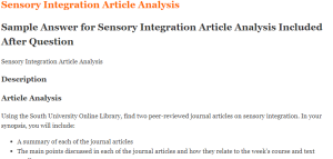 Sensory Integration Article Analysis