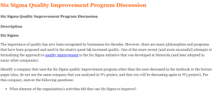 Six Sigma Quality Improvement Program Discussion