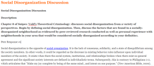 Social Disorganization Discussion