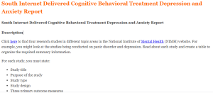 South Internet Delivered Cognitive Behavioral Treatment Depression and Anxiety Report