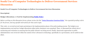 South Use of Computer Technologies to Deliver Government Services Discussion