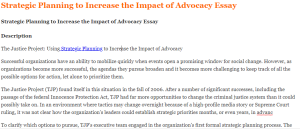 Strategic Planning to Increase the Impact of Advocacy Essay