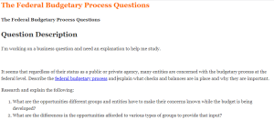 The Federal Budgetary Process Questions