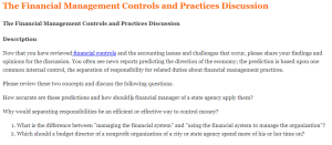 The Financial Management Controls and Practices Discussion