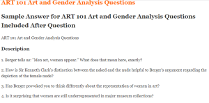 ART 101 Art and Gender Analysis Questions