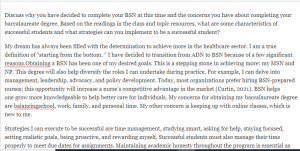 Discuss why you have decided to complete your BSN at this time NRS 430