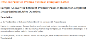 Efficient Premier Promos Business Complaint Letter