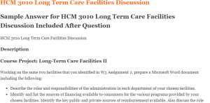 HCM 3010 Long Term Care Facilities Discussion