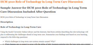 HCM 3010 Role of Technology in Long Term Care Discussion