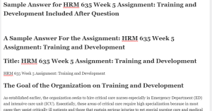 HRM 635 Week 5 Assignment Training and Development