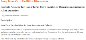 Long Term Care Facilities Discussion