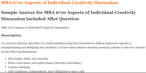 MBA 6710 Aspects of Individual Creativity Discussion