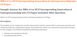 MBA 6710 SUO Incorporating Innovation & Entrepreneurship into CS Paper