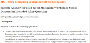 MGT 3002 Managing Workplace Stress Discussion