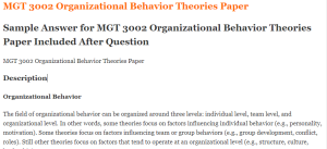 MGT 3002 Organizational Behavior Theories Paper