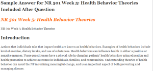 NR 501 Week 5 Health Behavior Theories
