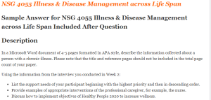 NSG 4055 Illness & Disease Management across Life Span