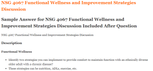 NSG 4067 Functional Wellness and Improvement Strategies Discussion