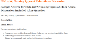 NSG 4067 Nursing Types of Elder Abuse Discussion