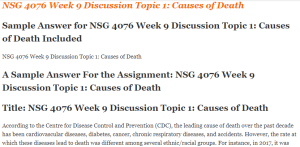 NSG 4076 Week 9 Discussion Topic 1 Causes of Death