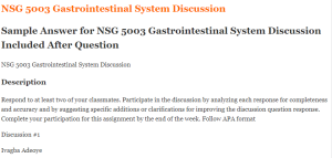 NSG 5003 Gastrointestinal System Discussion