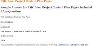 PMC 6601 Project Control Plan Paper