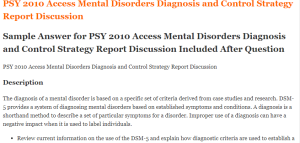 PSY 2010 Access Mental Disorders Diagnosis and Control Strategy Report Discussion