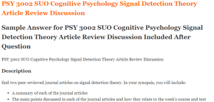 PSY 3002 SUO Cognitive Psychology Signal Detection Theory Article Review Discussion