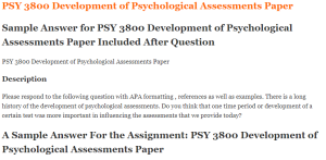 PSY 3800 Development of Psychological Assessments Paper
