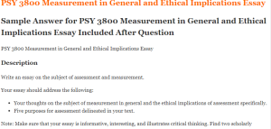 PSY 3800 Measurement in General and Ethical Implications Essay