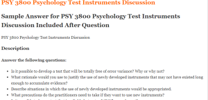 PSY 3800 Psychology Test Instruments Discussion