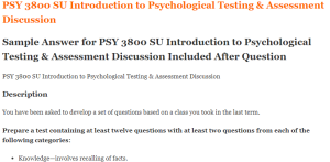 PSY 3800 SU Introduction to Psychological Testing & Assessment Discussion