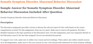 Somatic Symptom Disorder Abnormal Behavior Discussion