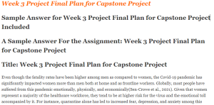 Week 3 Project Final Plan for Capstone Project