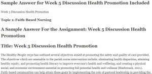Week 5 Discussion Health Promotion