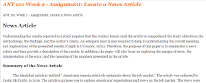 ANT 101 Week 2 - Assignment Locate a News Article