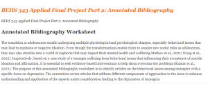 BEHS 343 Applied Final Project Part 2 Annotated Bibliography