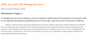 BIOL 304 6380 The Biology of Cancer