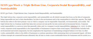 ECON 330 Week 1 Triple Bottom Line, Corporate Social Responsibility, and Sustainability