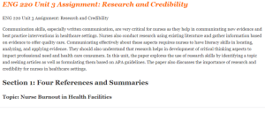 ENG 220 Unit 3 Assignment Research and Credibility