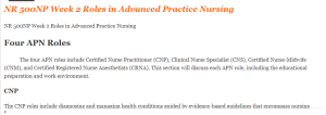 NR 500NP Week 2 Roles in Advanced Practice Nursing