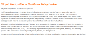 NR 506 Week 7 APNs as Healthcare Policy Leaders