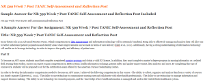 NR 599 Week 7 Post TANIC Self-Assessment and Reflection Post