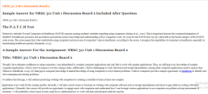 NRSG 311 Unit 1 Discussion Board 2