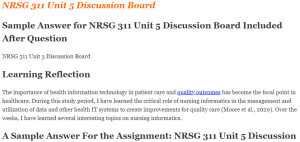 NRSG 311 Unit 5 Discussion Board