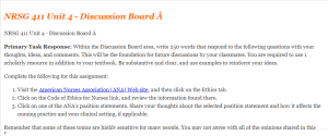 NRSG 411 Unit 4 - Discussion Board Â
