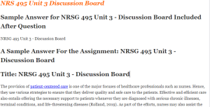 NRSG 495 Unit 3 - Discussion Board