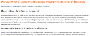 PSY 325 Week 1 - Assignment Discuss Descriptive Statistics in Research